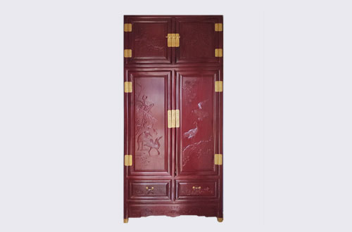 六合高端中式家居装修深红色纯实木衣柜